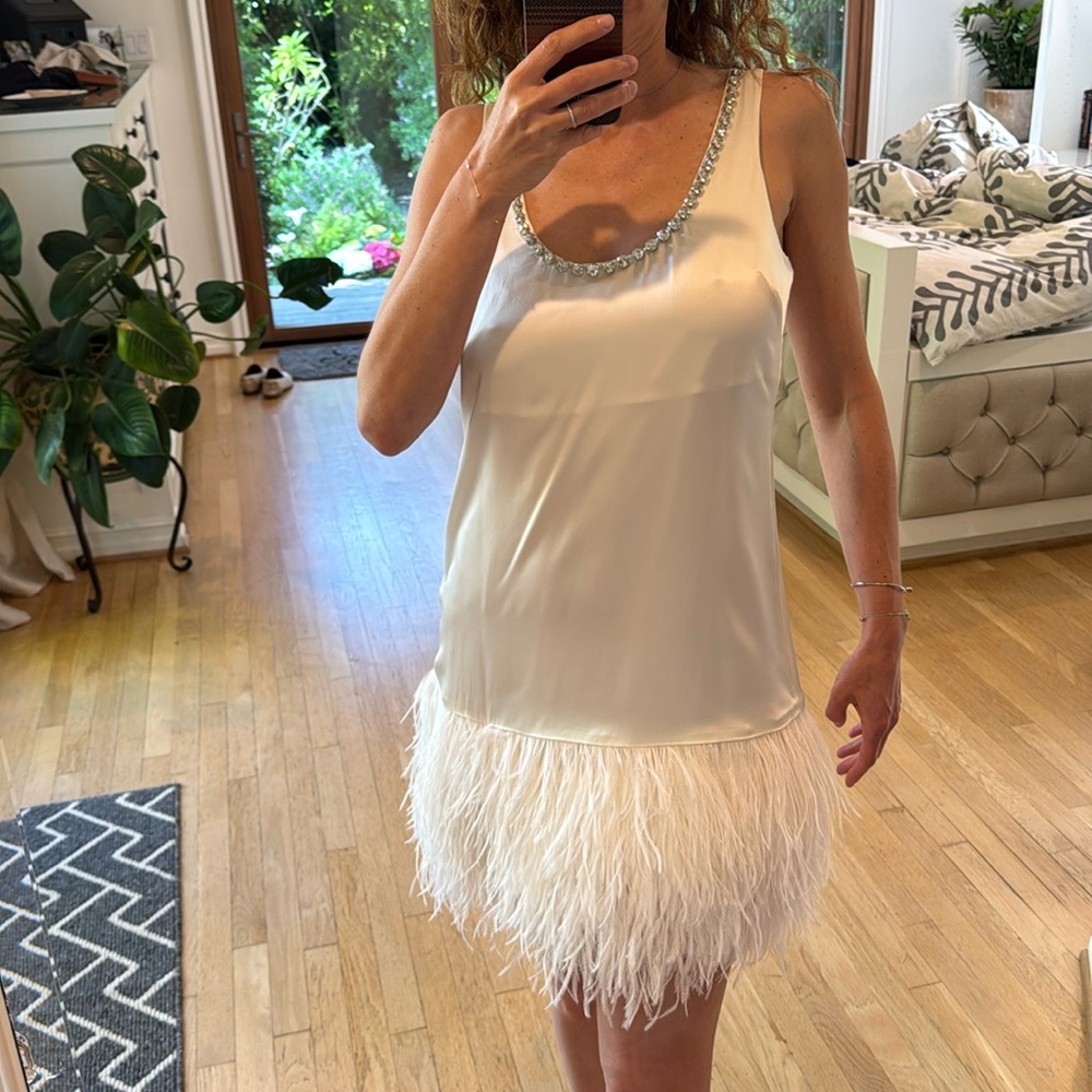 Cinq a Sept Cream Embellished Sheath Mini Dress